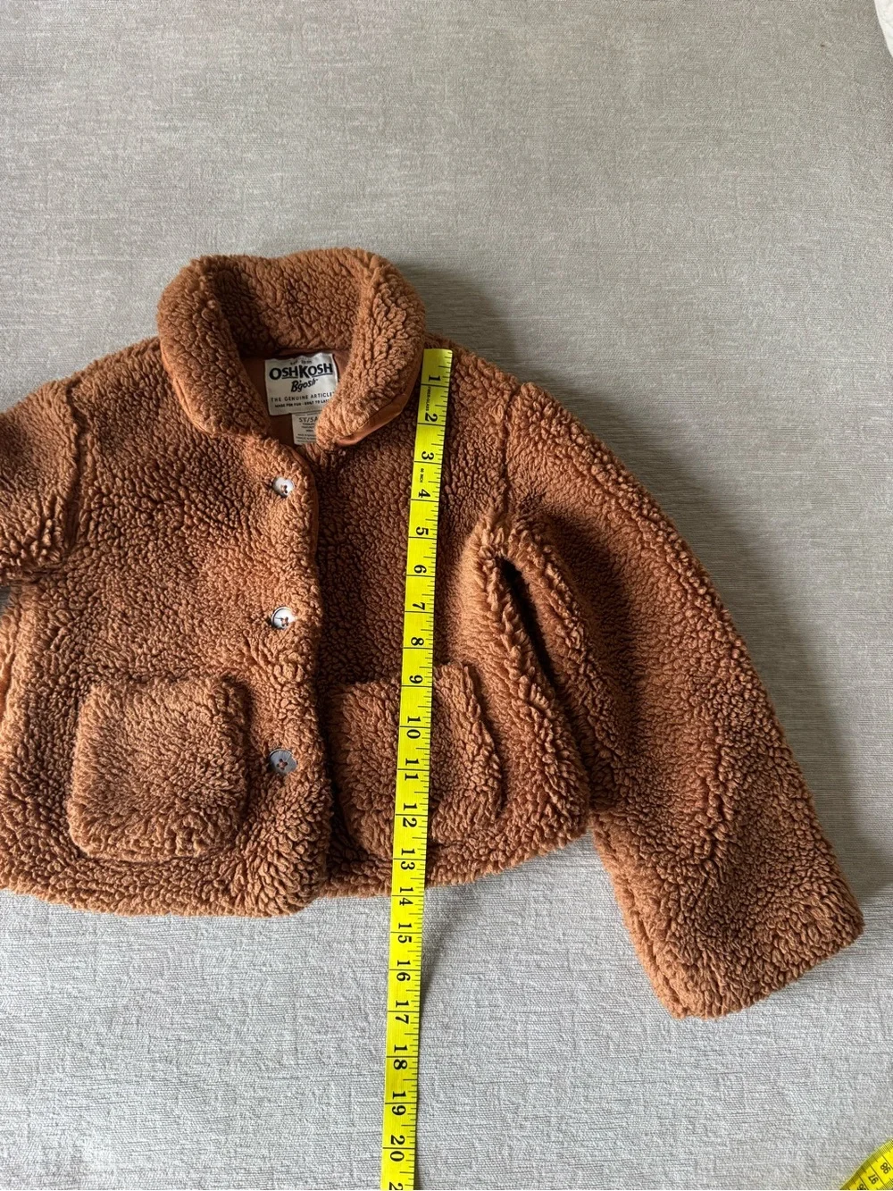 OshKosh B’gosh Teddy Sherpa Jacket Brown Cozy Fleece Coat Toddler Girls Size 5T